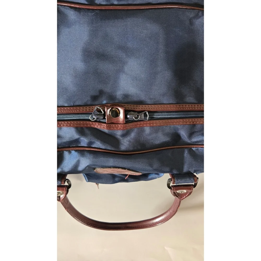 Yves Saint Laurent YSL Navy Nylon Large Travel Duffle Carry On Bag Brown Leather
